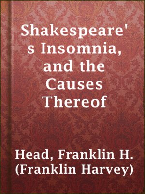 cover image of Shakespeare's Insomnia, and the Causes Thereof